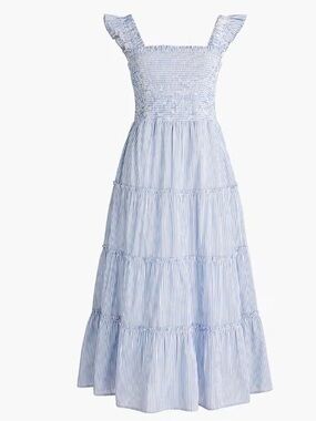 New J. Crew Blue and White Striped Smocked Maxi Dress